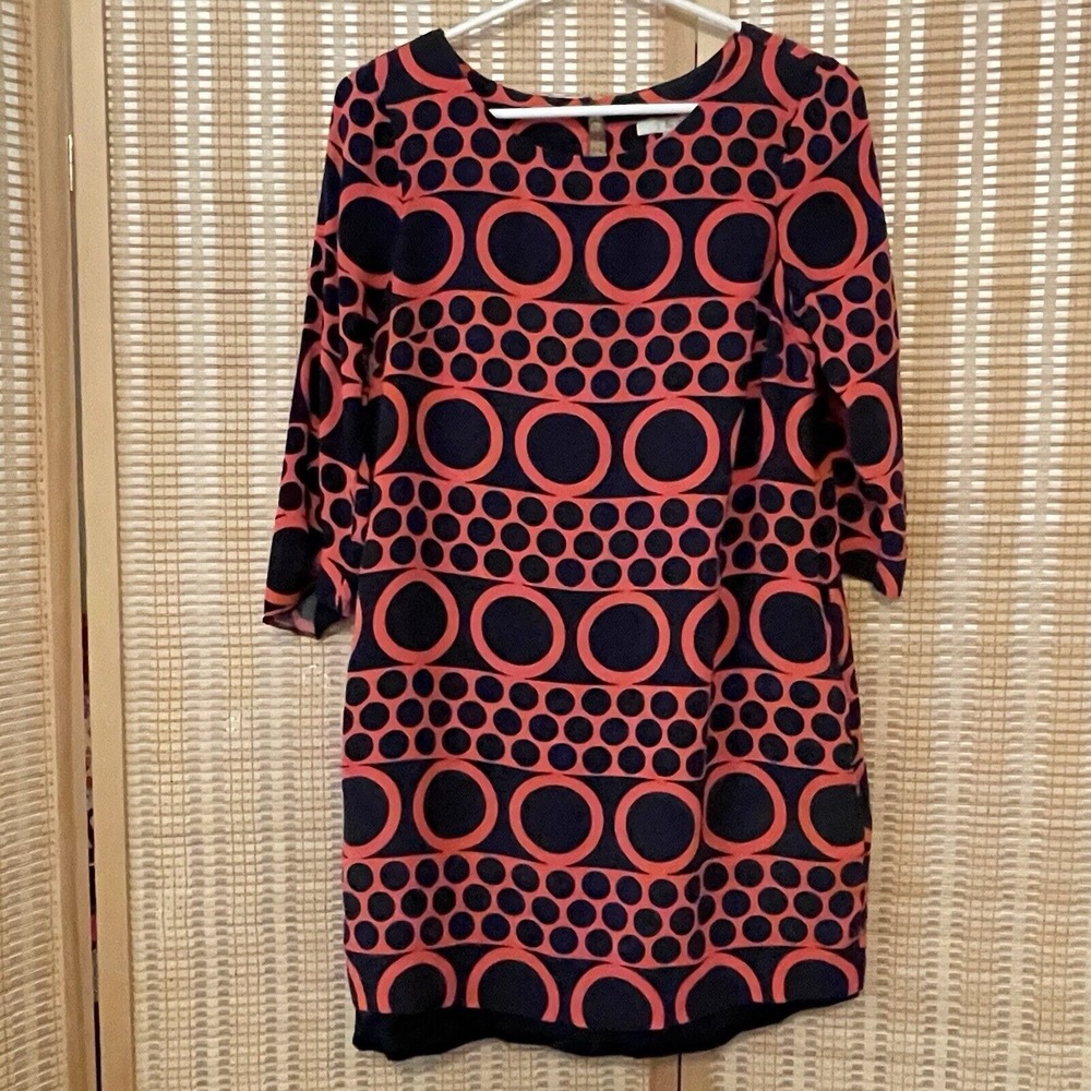 Boden Black and Coral Circle-Print Shift Dress